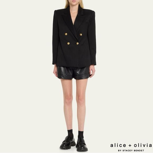 Alice + Olivia **NWT** Anthony Double-Breasted Strong-Shoulder Blazer Black/Gold - Picture 8 of 14